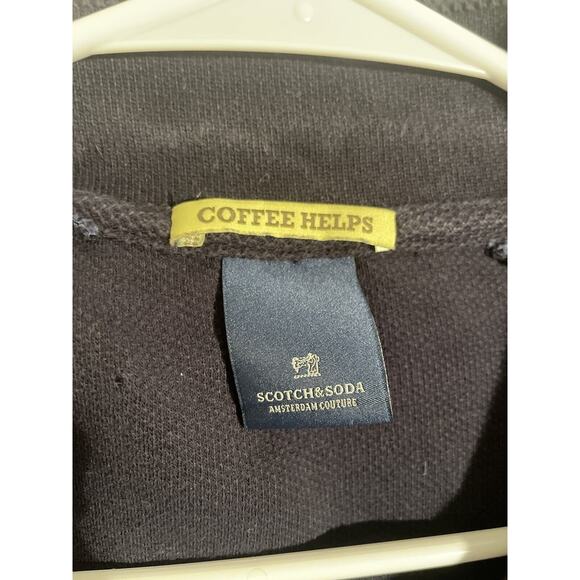 Mens Scotch & Soda Coffee Helps Navy & Blue Collard Polo Shirt Size L Cotton - Picture 3 of 12